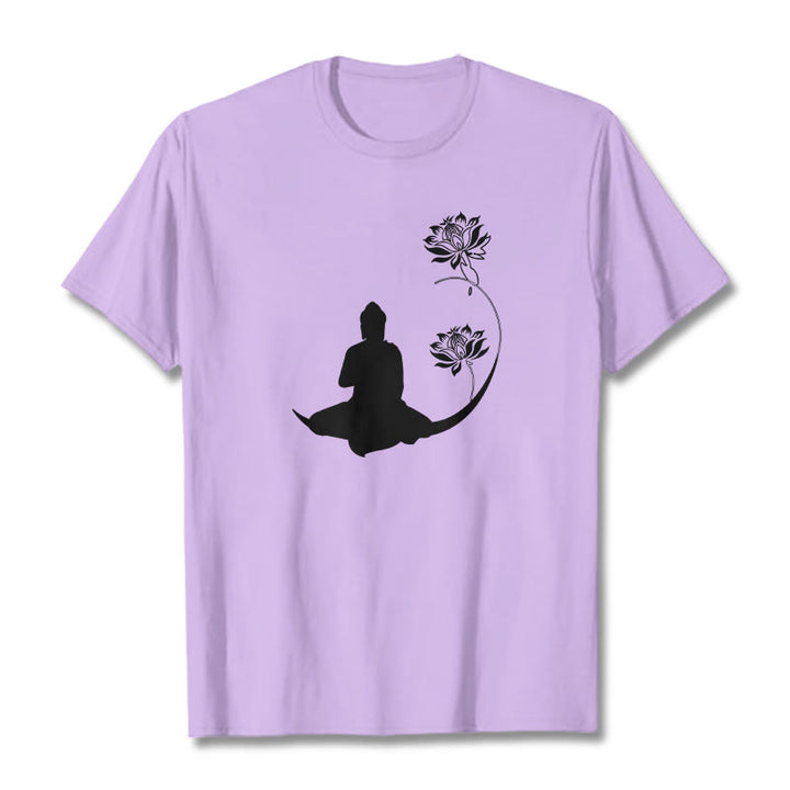 Maglietta con motivo Buddha Stones Buddha seduto con fiori di loto - Prugna - 2XL - image 17
