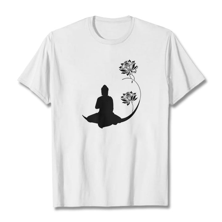 Maglietta con motivo Buddha Stones Buddha seduto con fiori di loto - Bianco - 2XL - image 6