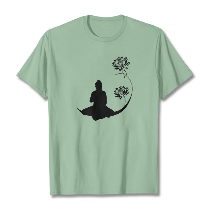 Maglietta con motivo Buddha Stones Buddha seduto con fiori di loto - Verde pallido - 2XL - image 15