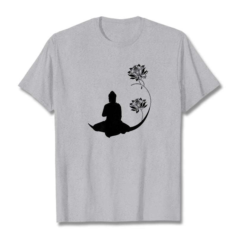 Maglietta con motivo Buddha Stones Buddha seduto con fiori di loto - Grigio chiaro - 2XL - image 20