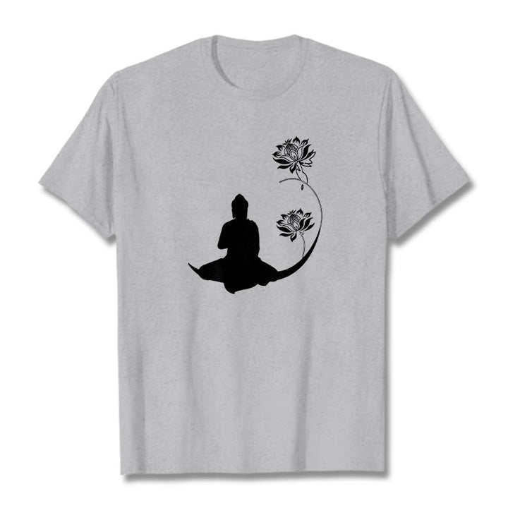 Maglietta con motivo Buddha Stones Buddha seduto con fiori di loto - Grigio chiaro - 2XL - image 20