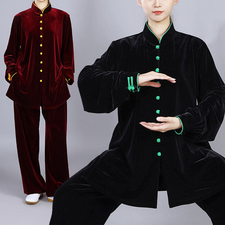 Buddha Stones 2 pezzi autunno inverno Tai Chi Meditazione Qigong Zen Pratica Unisex Velour Peluche Set di abbigliamento - image 19