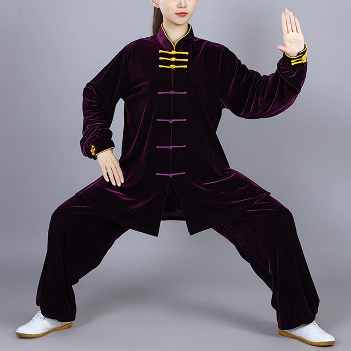 Buddha Stones 2 pezzi autunno inverno Tai Chi Qigong pratica unisex rana-bottoni meditazione velluto abbigliamento set - Magenta scuro - 3XL- ADATTO PER USA/UK/AU/UE - XL - image 14