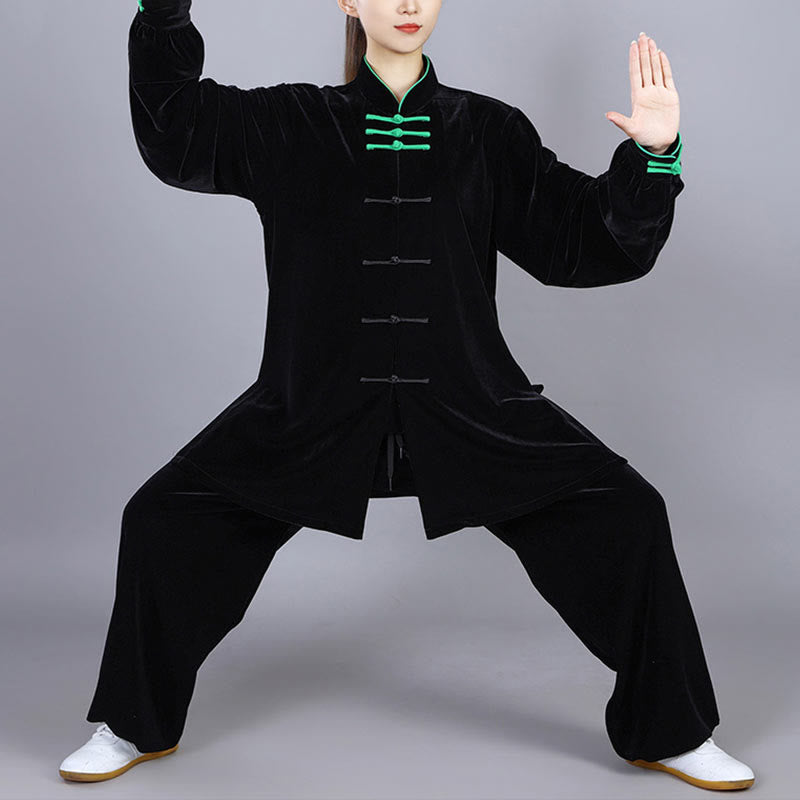 Buddha Stones 2 pezzi autunno inverno Tai Chi Qigong pratica unisex rana-bottoni meditazione velluto abbigliamento set - image 18