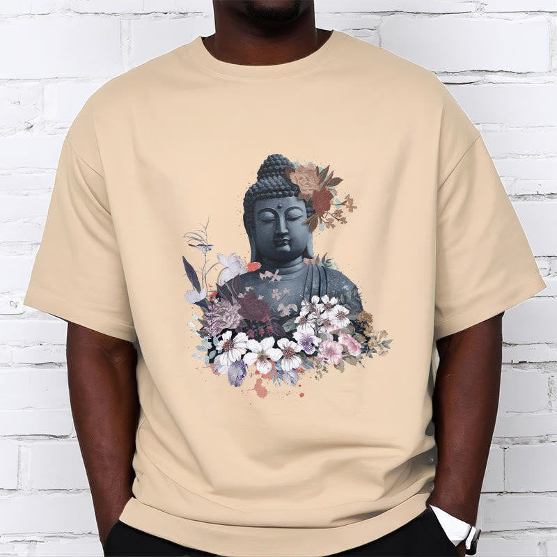 Maglietta con motivo Buddha Stones fiori colorati che circondano Buddha - image 10