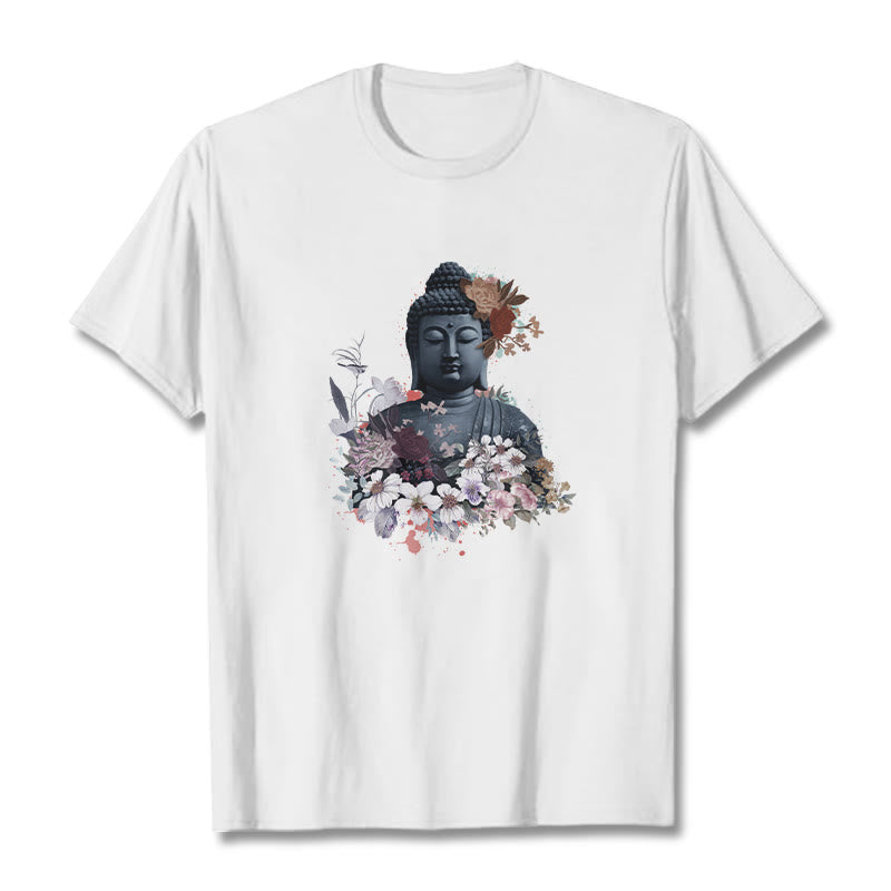 Maglietta con motivo Buddha Stones fiori colorati che circondano Buddha - Bianco - 2XL - image 1