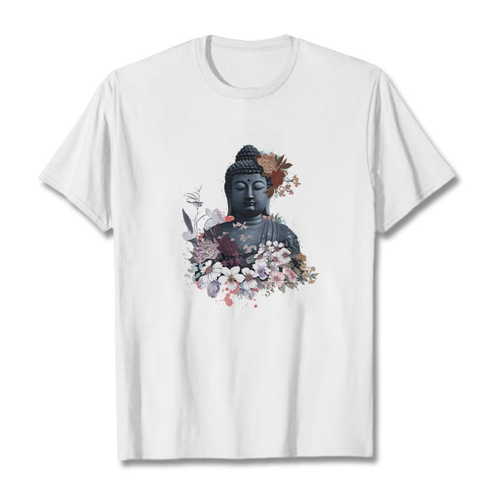 Maglietta con motivo Buddha Stones fiori colorati che circondano Buddha - Bianco - 2XL - image 1