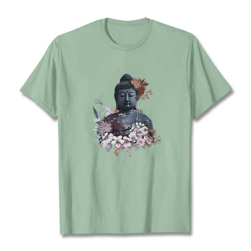 Maglietta con motivo Buddha Stones fiori colorati che circondano Buddha - Verde pallido - 2XL - image 15