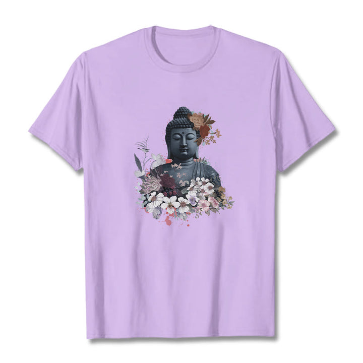 Maglietta con motivo Buddha Stones fiori colorati che circondano Buddha - Prugna - 2XL - image 17