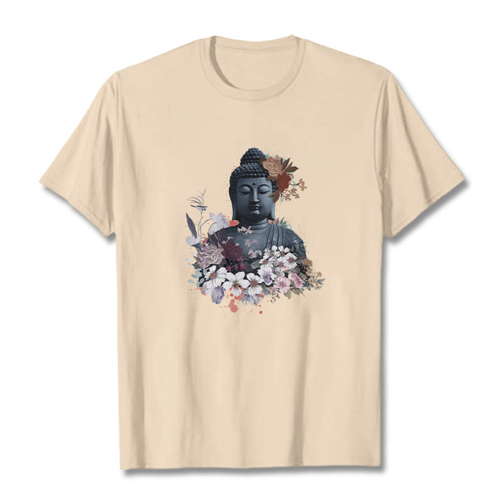 Maglietta con motivo Buddha Stones fiori colorati che circondano Buddha - Biscotto - 2XL - image 9