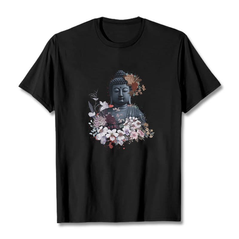 Maglietta con motivo Buddha Stones fiori colorati che circondano Buddha - Nero - 2XL - image 5