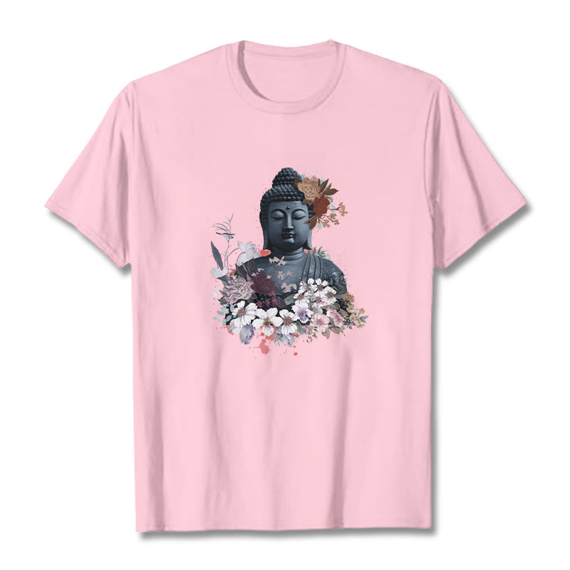Maglietta con motivo Buddha Stones fiori colorati che circondano Buddha - Rosa chiaro - 2XL - image 13