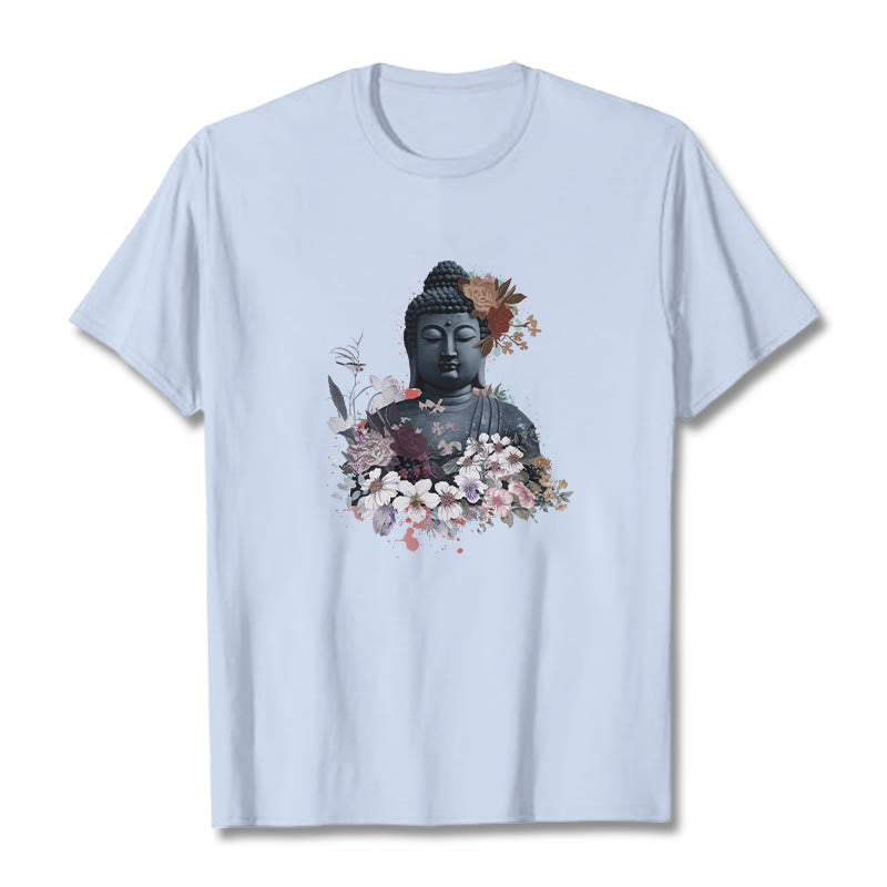 Maglietta con motivo Buddha Stones fiori colorati che circondano Buddha - Ciano chiaro - 2XL - image 19