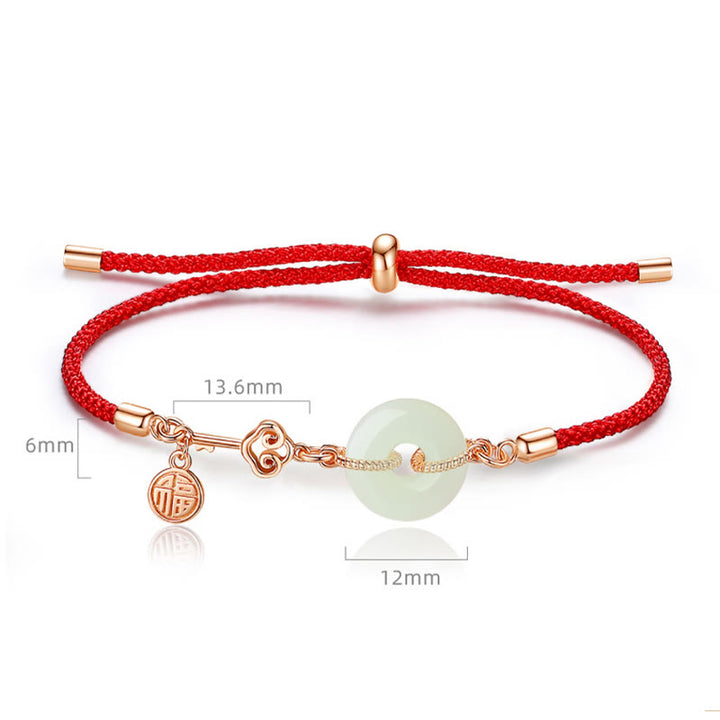 Buddha Stones Natural Hetian Jade Peace Buckle 925 Sterling Silver Red String Fu Character Protezione Braccialetto Fortunato