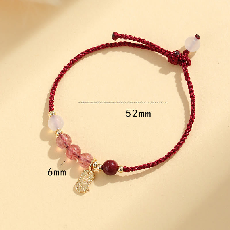Braccialetto positivo in corda rossa con agata bianca, giada e quarzo fragola naturale Buddha Stones