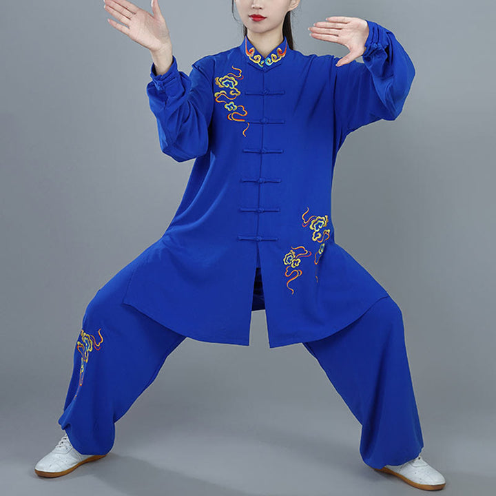 Buddha Stones 2 pezzi Autunno Colorato Auspicious Clouds Tai Chi Meditazione Qigong Zen Pratica Unisex Cotone Abbigliamento Set