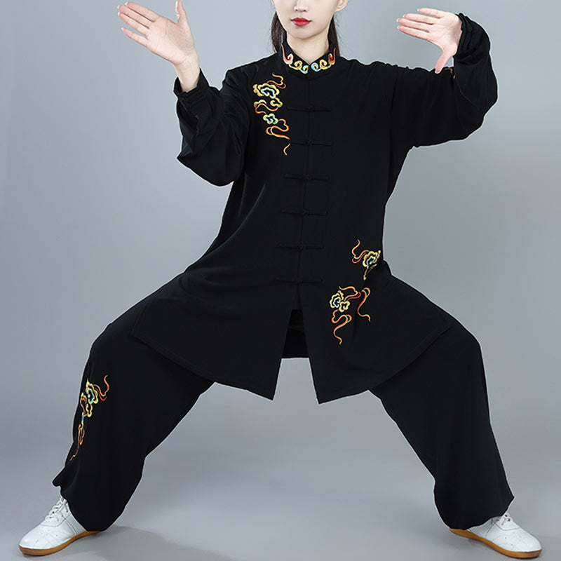 Buddha Stones 2 pezzi Autunno Colorato Auspicious Clouds Tai Chi Meditazione Qigong Zen Pratica Unisex Cotone Abbigliamento Set
