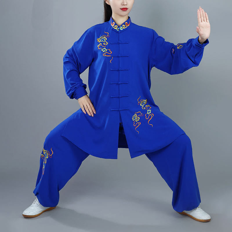 Buddha Stones 2 pezzi Autunno Colorato Auspicious Clouds Tai Chi Meditazione Qigong Zen Pratica Unisex Cotone Abbigliamento Set