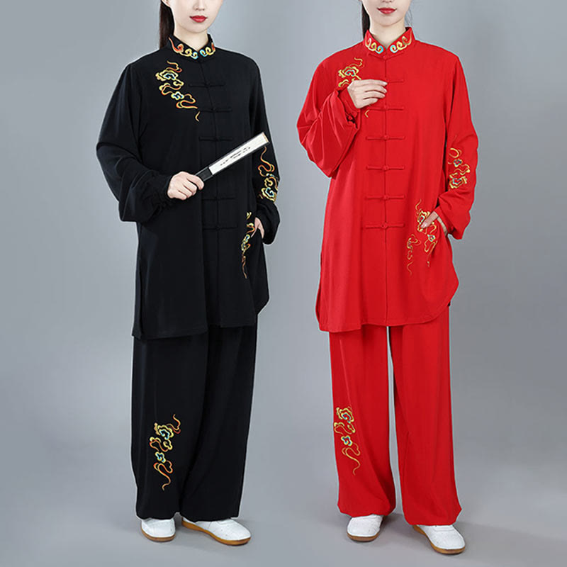 Buddha Stones 2 pezzi Autunno Colorato Auspicious Clouds Tai Chi Meditazione Qigong Zen Pratica Unisex Cotone Abbigliamento Set