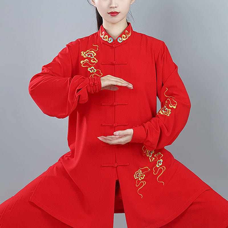 Buddha Stones 2 pezzi Autunno Colorato Auspicious Clouds Tai Chi Meditazione Qigong Zen Pratica Unisex Cotone Abbigliamento Set