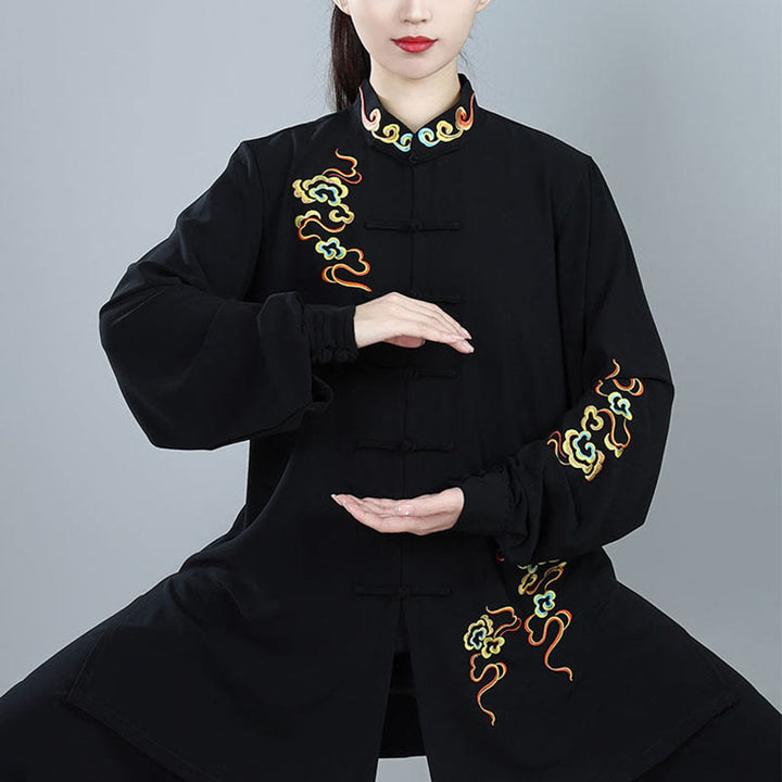 Buddha Stones 2 pezzi Autunno Colorato Auspicious Clouds Tai Chi Meditazione Qigong Zen Pratica Unisex Cotone Abbigliamento Set