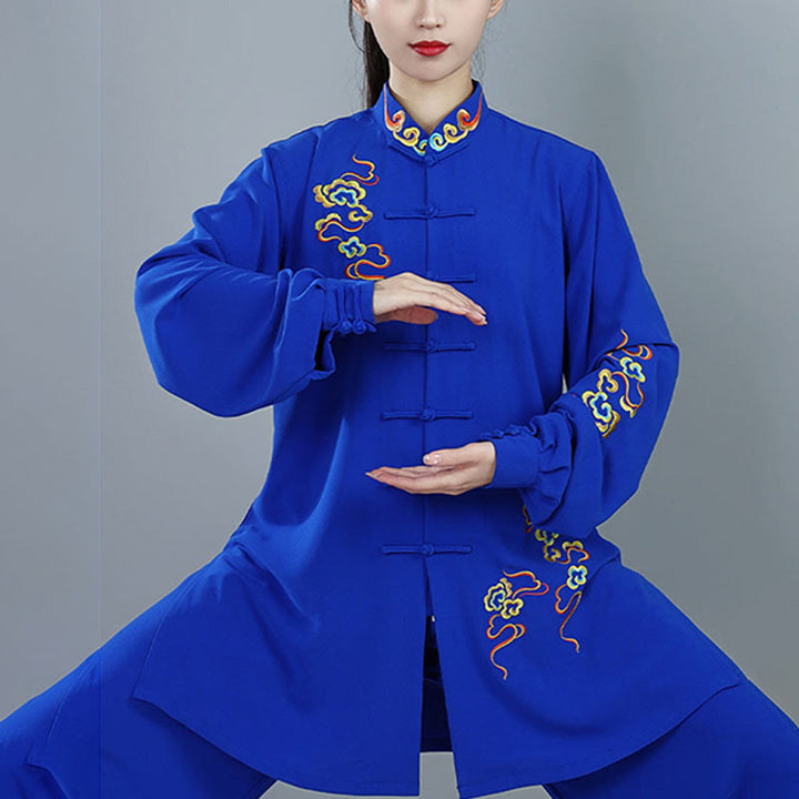 Buddha Stones 2 pezzi Autunno Colorato Auspicious Clouds Tai Chi Meditazione Qigong Zen Pratica Unisex Cotone Abbigliamento Set
