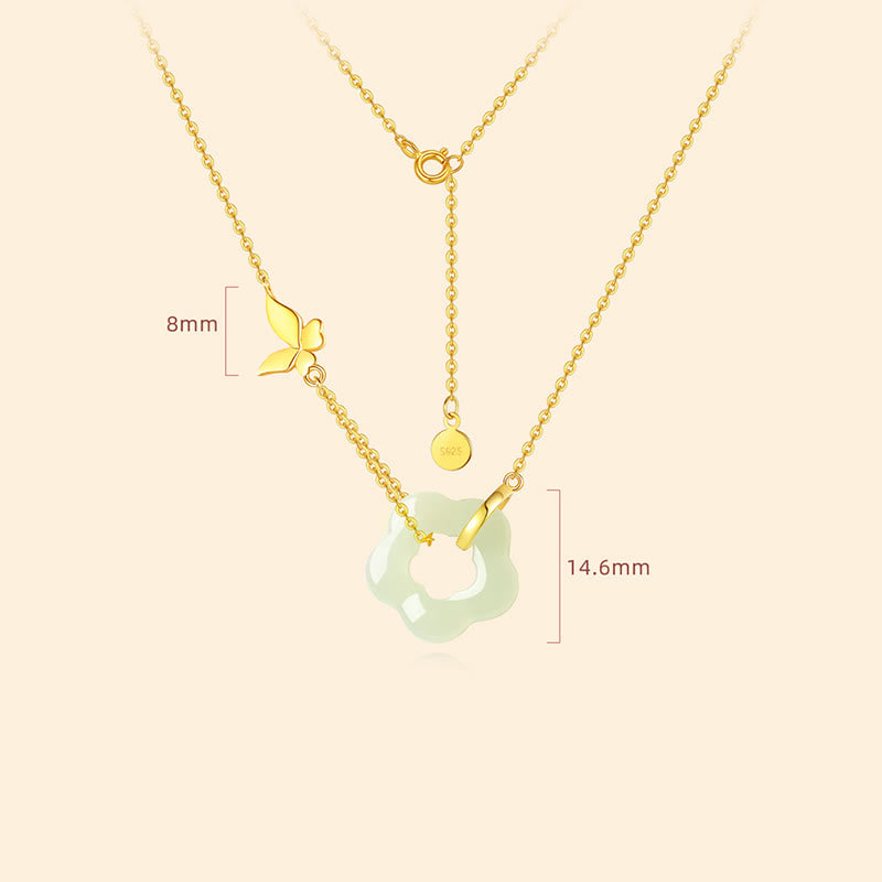 Collana con ciondolo a forma di fiore di giada Hetian con farfalla in argento sterling 925 Buddha Stones
