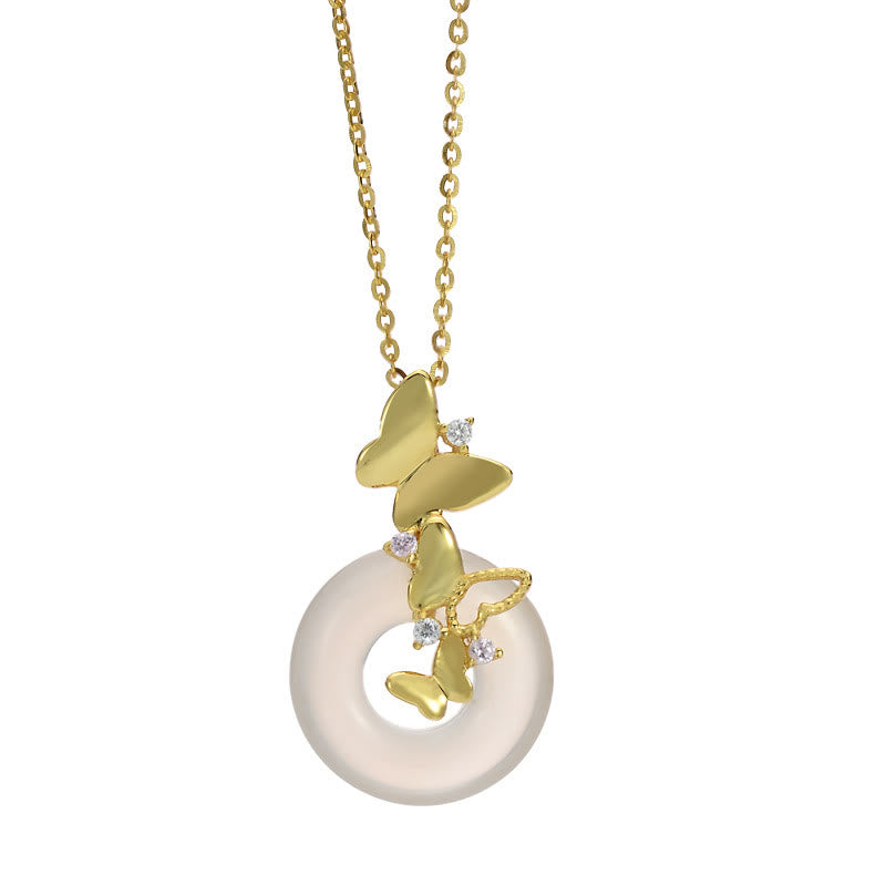 Buddha Stones 925 Sterling Silver Butterfly Calcedonio Pace Fibbia Benedizione Fortuna Collana Pendente