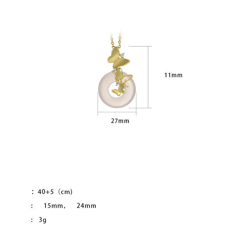 Buddha Stones 925 Sterling Silver Butterfly Calcedonio Pace Fibbia Benedizione Fortuna Collana Pendente