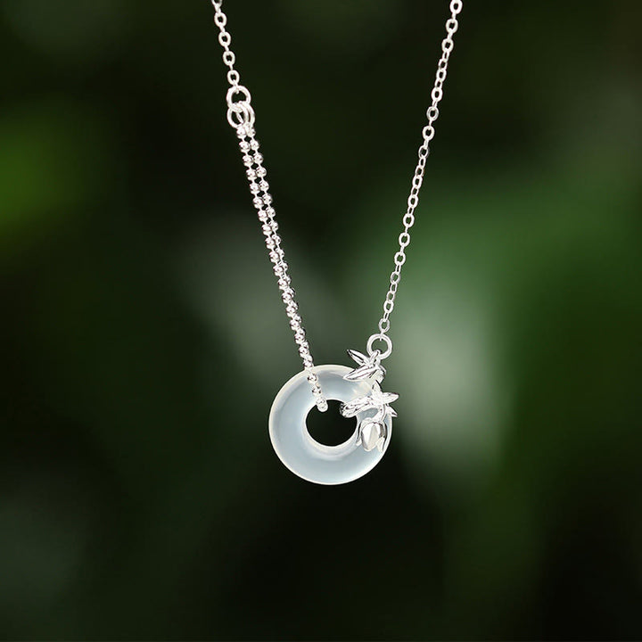 Collana con ciondolo a forma di fibbia della pace con ciondolo a forma di tulipano in argento sterling 925, calcedonio e Buddha Stones