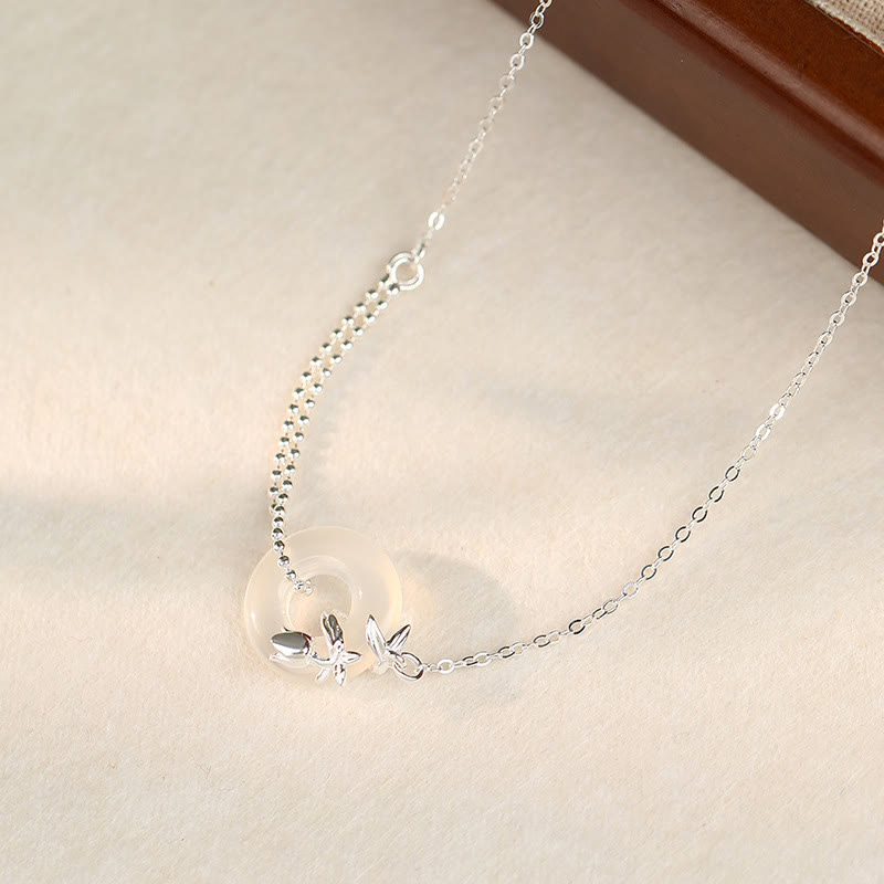 Collana con ciondolo a forma di fibbia della pace con ciondolo a forma di tulipano in argento sterling 925, calcedonio e Buddha Stones