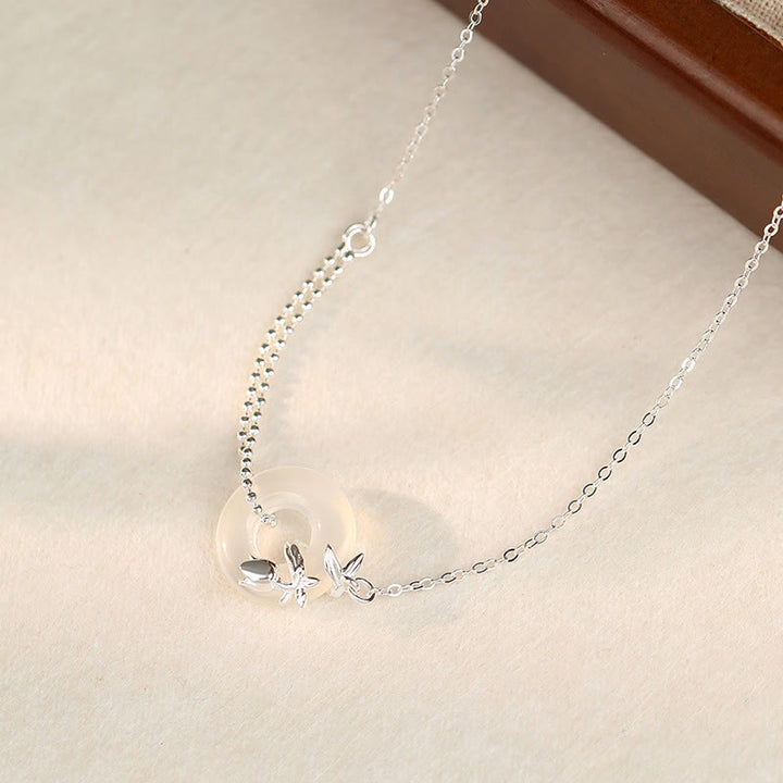 Collana con ciondolo a forma di fibbia della pace con ciondolo a forma di tulipano in argento sterling 925, calcedonio e Buddha Stones