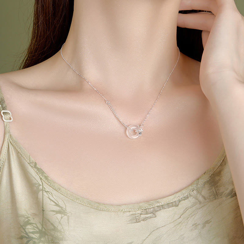 Collana con ciondolo a forma di fibbia della pace con ciondolo a forma di tulipano in argento sterling 925, calcedonio e Buddha Stones