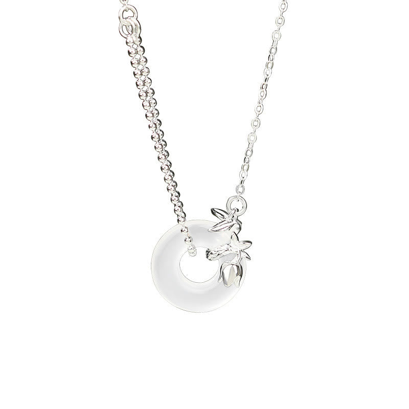 Collana con ciondolo a forma di fibbia della pace con ciondolo a forma di tulipano in argento sterling 925, calcedonio e Buddha Stones