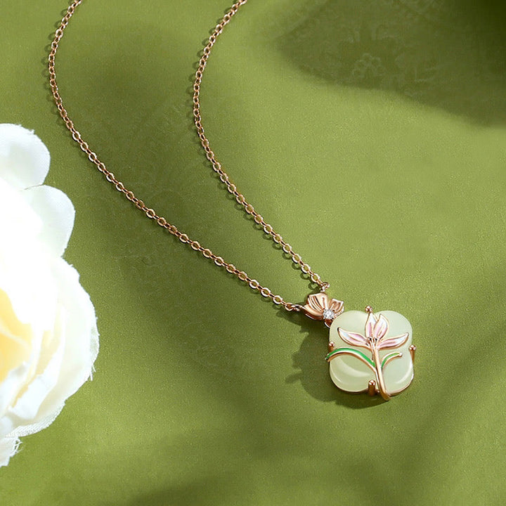 Buddha Stones 925 Argento Sterling Magnolia Farfalla Hetian Giada Quadrifoglio Benedizione Orecchini Collana Pendente