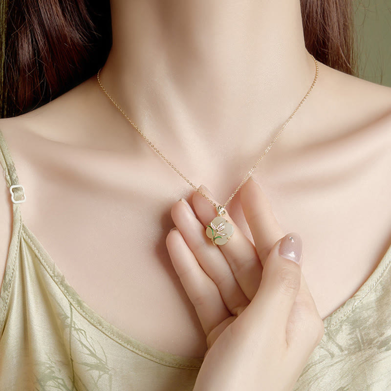 Buddha Stones 925 Argento Sterling Magnolia Farfalla Hetian Giada Quadrifoglio Benedizione Orecchini Collana Pendente - image 2