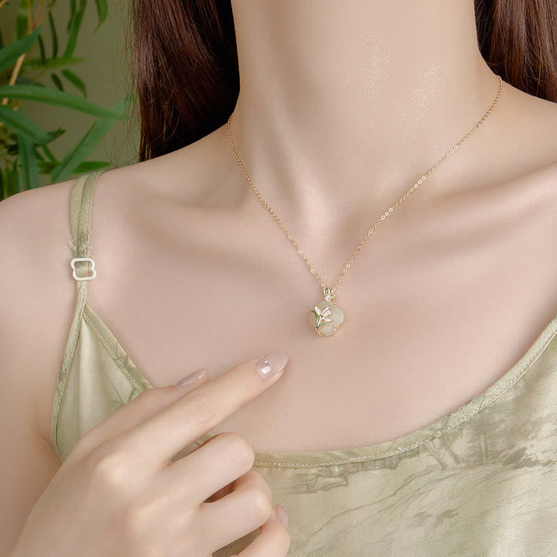 Buddha Stones 925 Argento Sterling Magnolia Farfalla Hetian Giada Quadrifoglio Benedizione Orecchini Collana Pendente - image 3