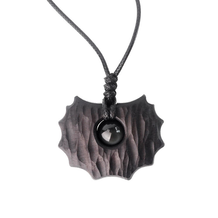 Collana pendente Buddha Stones in legno di ebano e ossidiana di forma irregolare, pace e calma