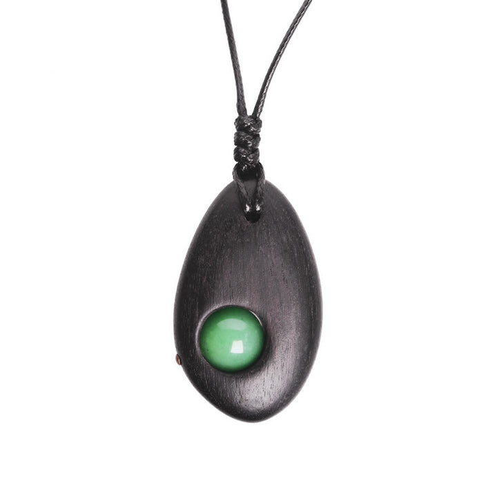 Collana pendente Buddha Stones, legno di ebano, avventurina verde, pace e calma