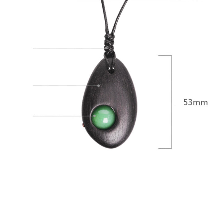 Collana pendente Buddha Stones, legno di ebano, avventurina verde, pace e calma