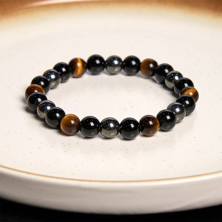 Braccialetto Buddha Stones Naturale Occhio di Tigre Ossidiana Ematite Positivo Potente