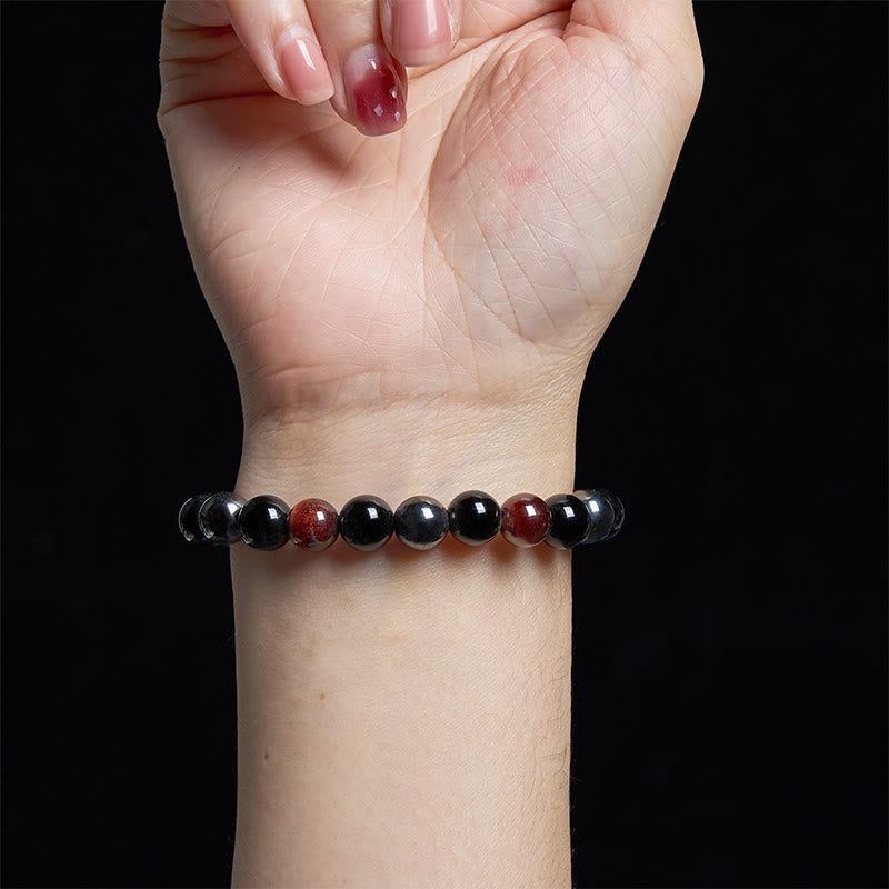 Braccialetto Buddha Stones Naturale Occhio di Tigre Ossidiana Ematite Positivo Potente