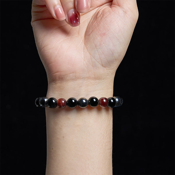 Braccialetto Buddha Stones Naturale Occhio di Tigre Ossidiana Ematite Positivo Potente