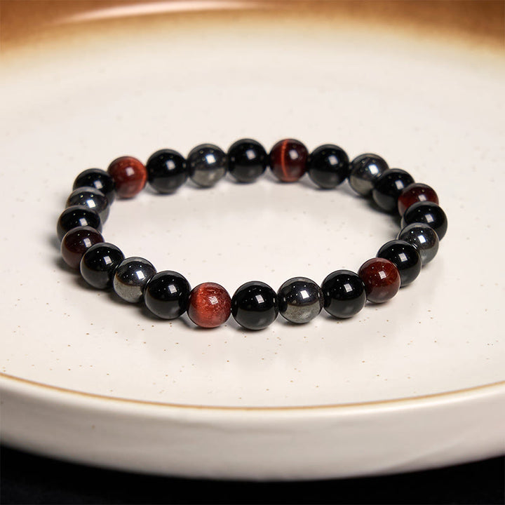 Braccialetto Buddha Stones Naturale Occhio di Tigre Ossidiana Ematite Positivo Potente