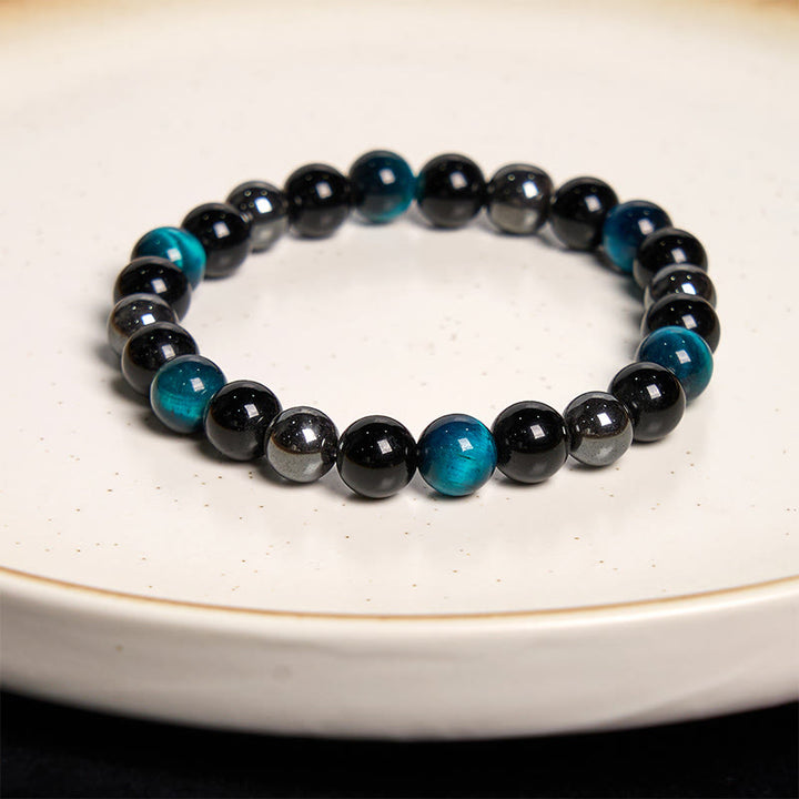 Braccialetto Buddha Stones Naturale Occhio di Tigre Ossidiana Ematite Positivo Potente