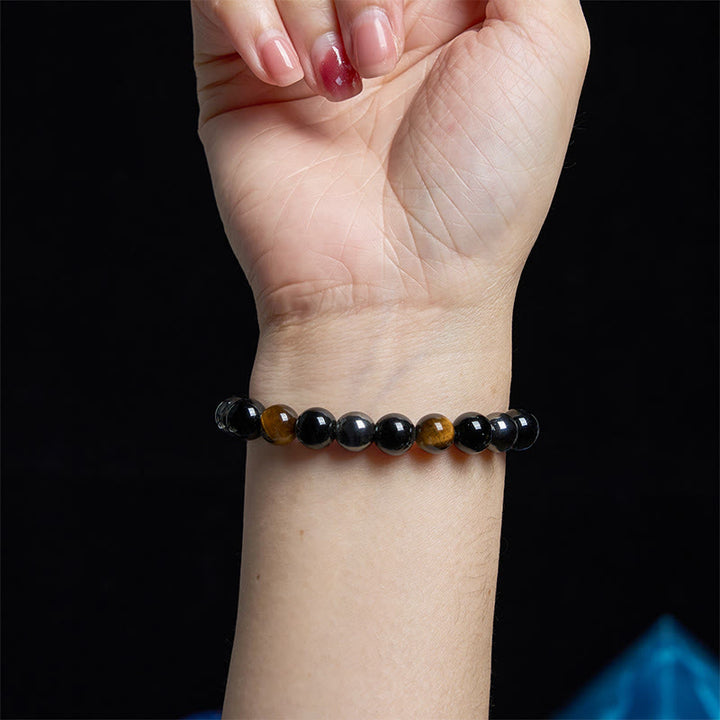 Braccialetto Buddha Stones Naturale Occhio di Tigre Ossidiana Ematite Positivo Potente