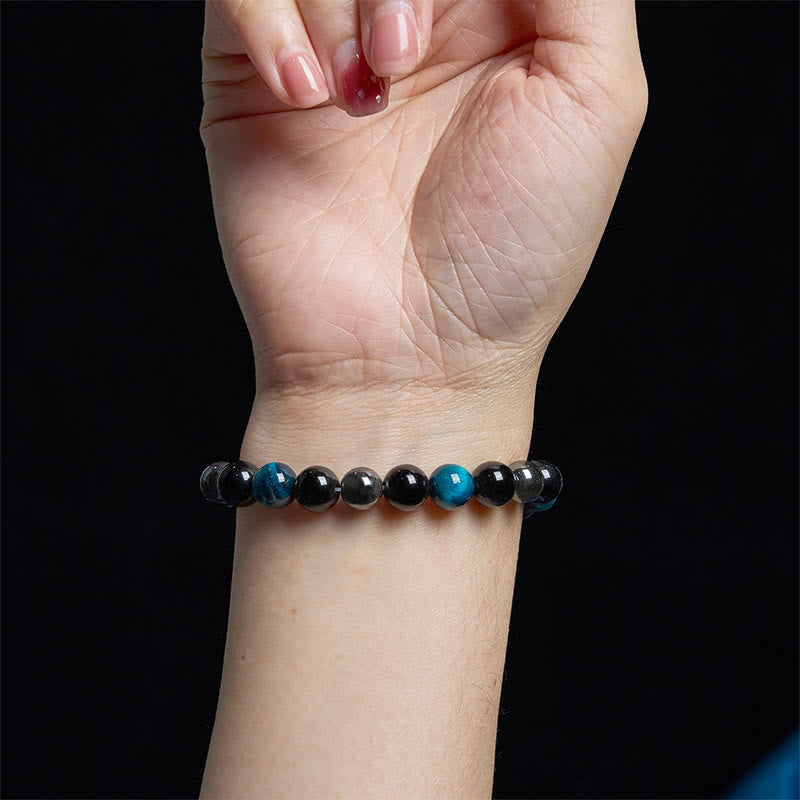 Braccialetto Buddha Stones Naturale Occhio di Tigre Ossidiana Ematite Positivo Potente