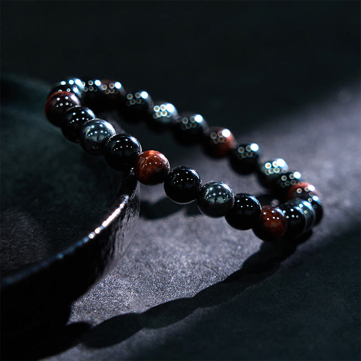 Braccialetto Buddha Stones Naturale Occhio di Tigre Ossidiana Ematite Positivo Potente
