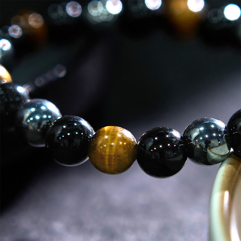Braccialetto Buddha Stones Naturale Occhio di Tigre Ossidiana Ematite Positivo Potente
