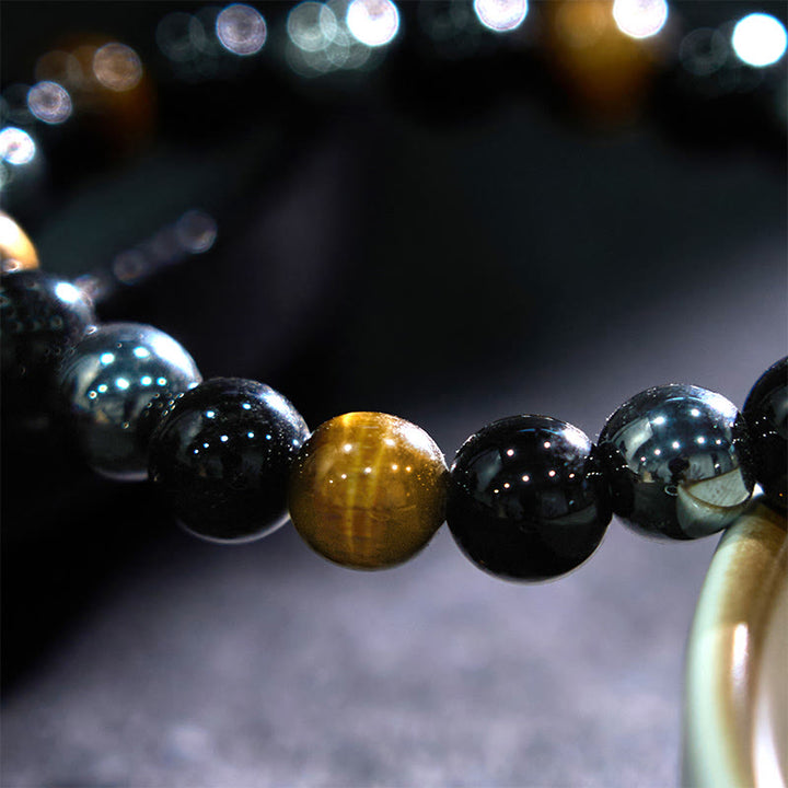 Braccialetto Buddha Stones Naturale Occhio di Tigre Ossidiana Ematite Positivo Potente